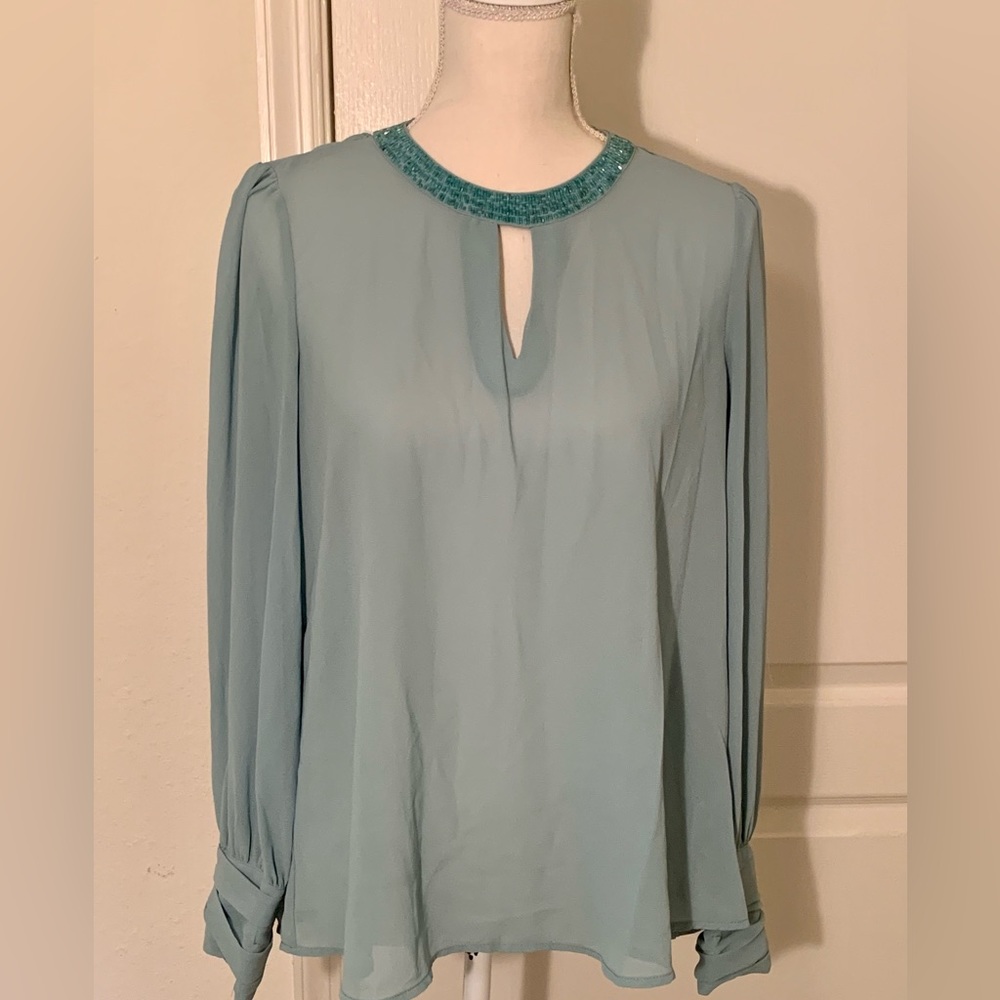Forever 21 Beaded Neck Sheer Long Sleeve Top
